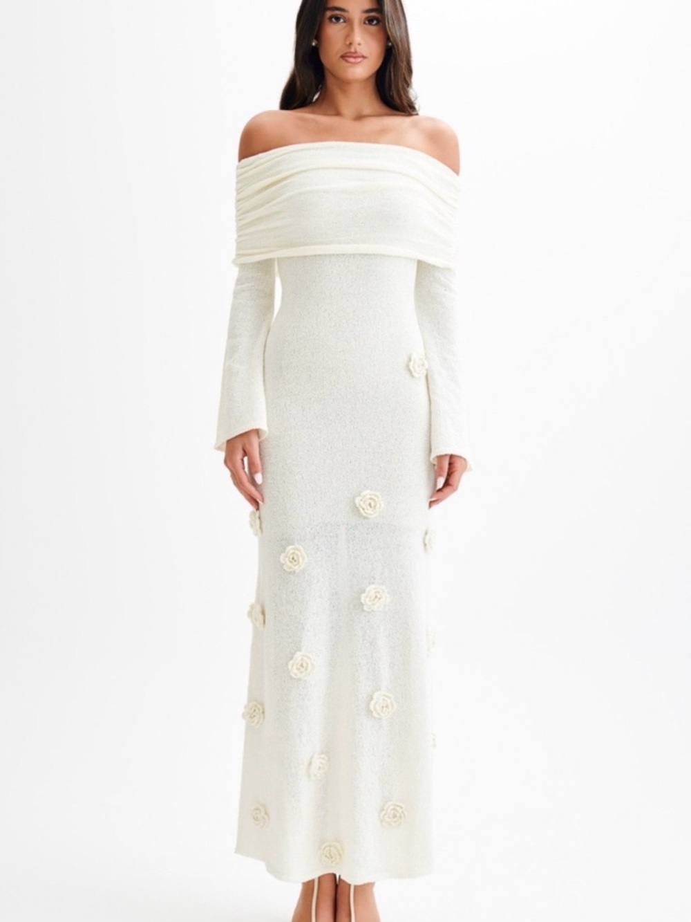 Meshki Off the Shoulder Ivory Flower Dress